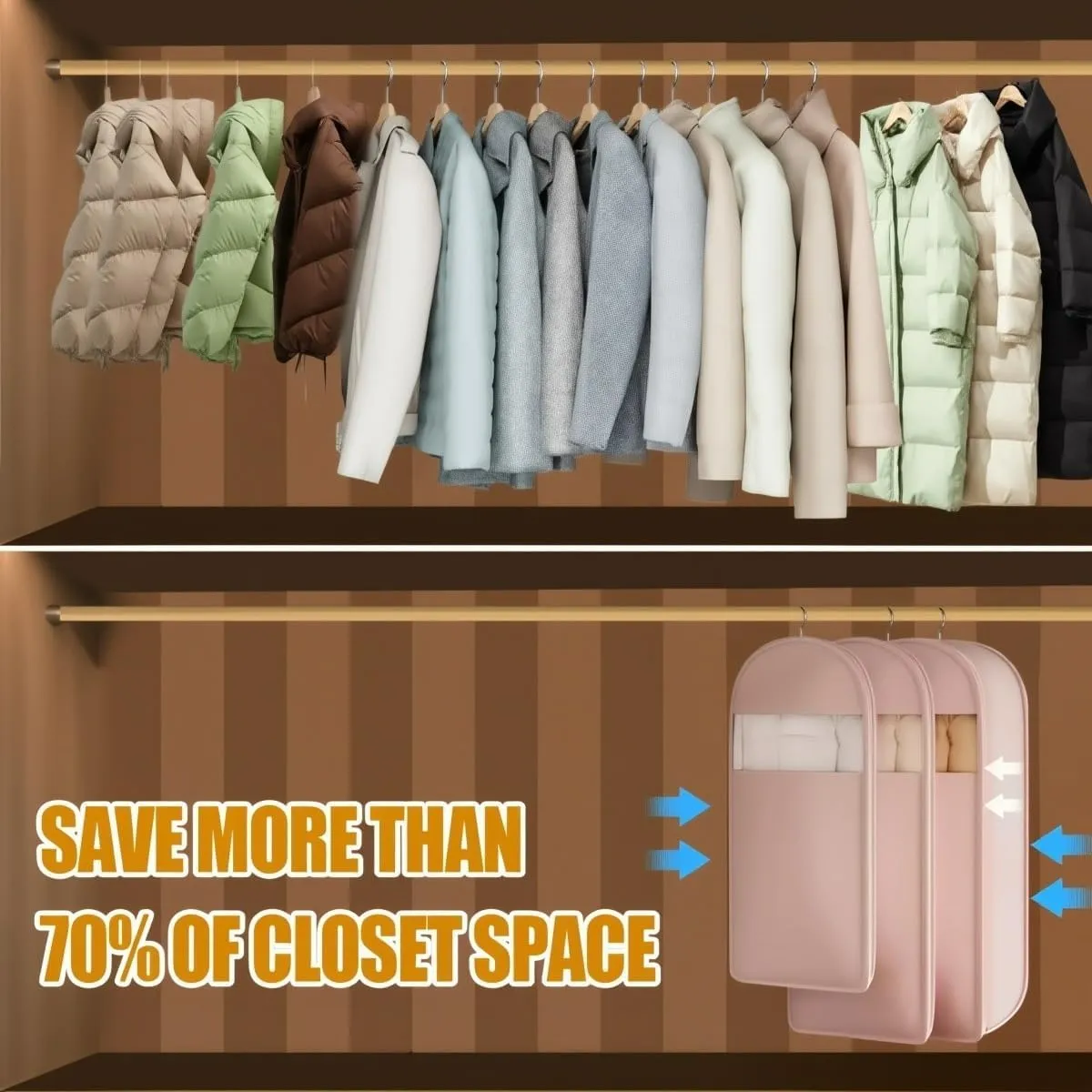 2025 Space Saving Hanging Garment Bag with Self Compression Zipper, Otherwise Garment Bags, Heavy Duty Garment Bag for down Coat (Gray, M)