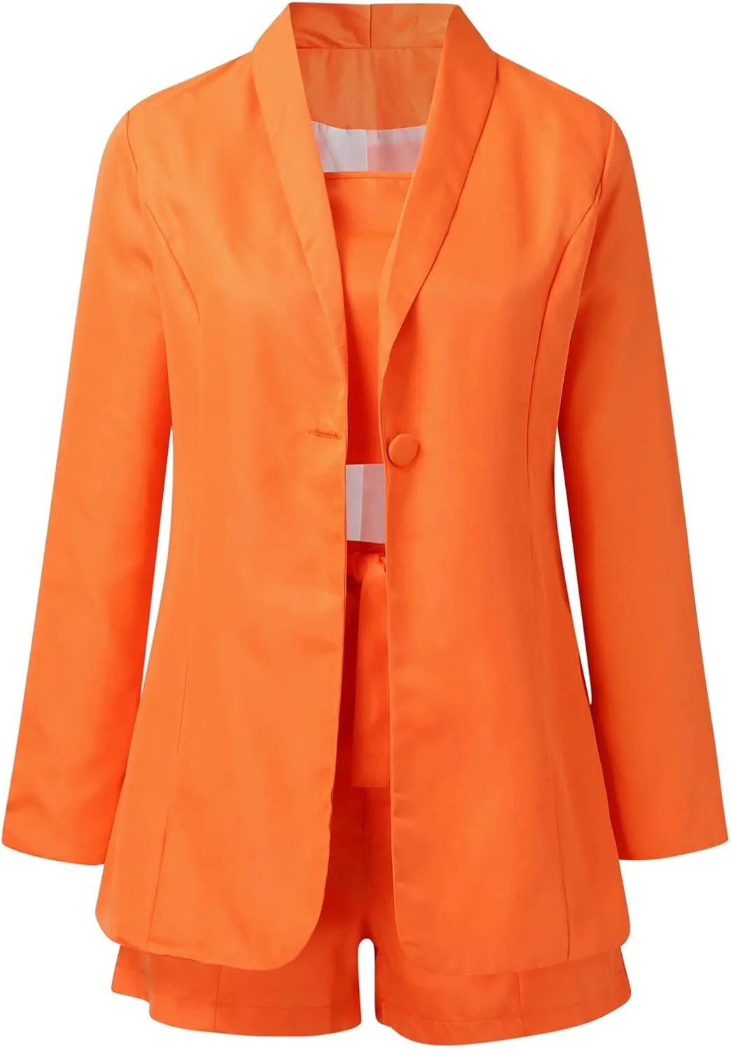 3 Piece Blazer Sets for Women Open Front Button Blazer   Crop Tops   Shorts Bottoms with Belt Business Suit Sets