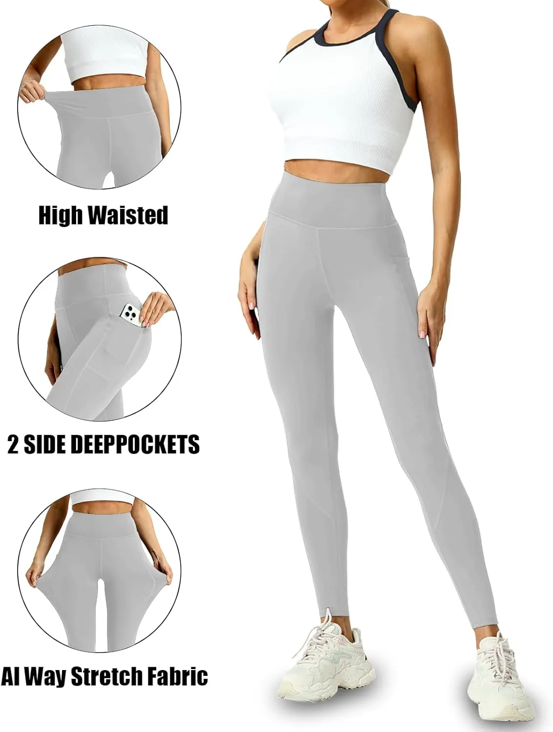4 Pack Leggings with Pockets for Women - Soft High Waisted Tummy Control Workout Yoga Pants