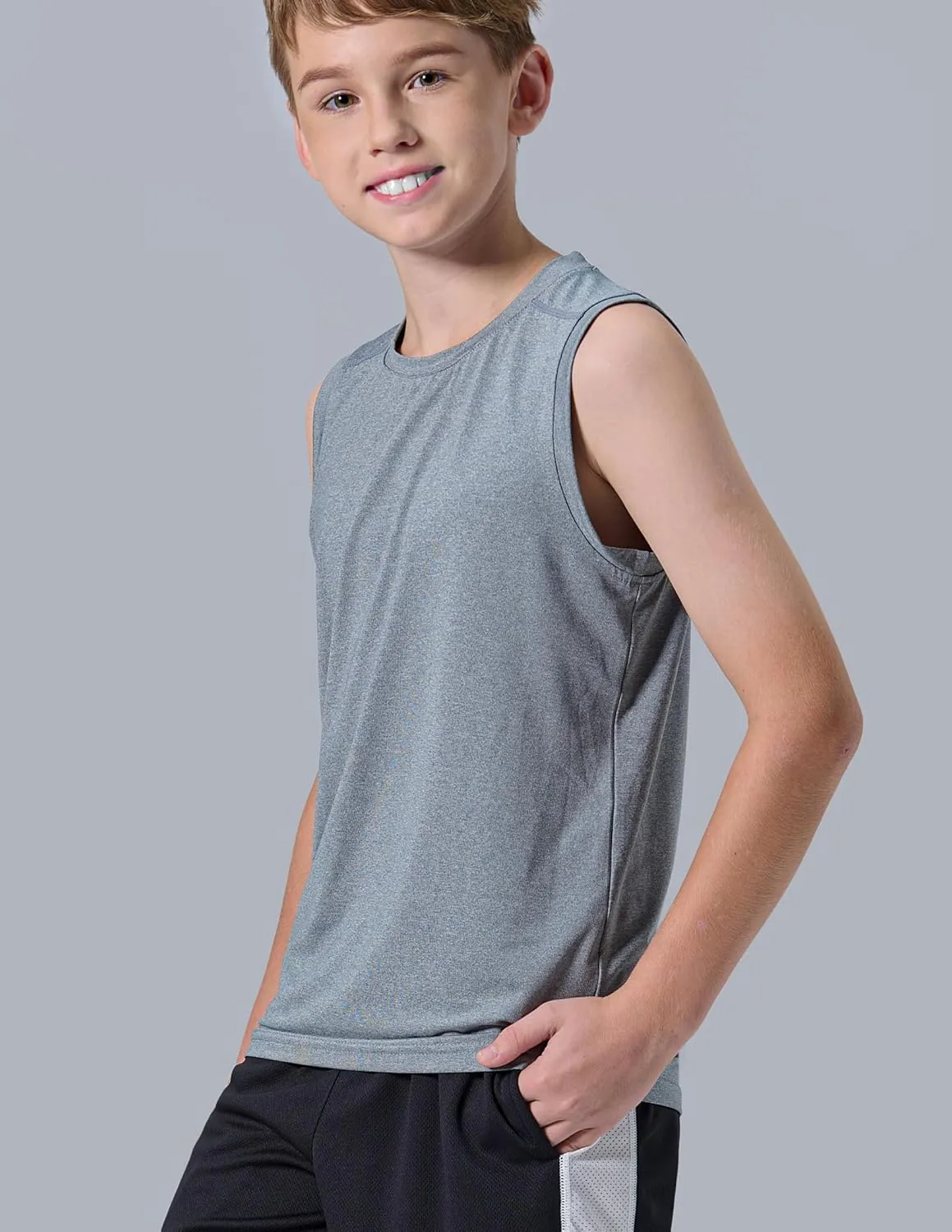 5 Pack: Boys' Athletic Tank Tops Dry Fit Sleeveless Shirts, Youth Kids Performance Workout Clothes