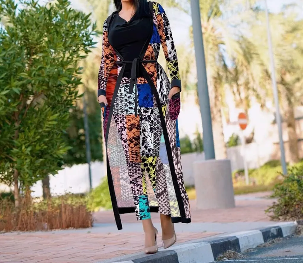 A ADILACA Women's 2 Piece Print Outfits Clubwear Long Sleeve Open Cardigan Pants Set Suits (7 Color, S-2XL)