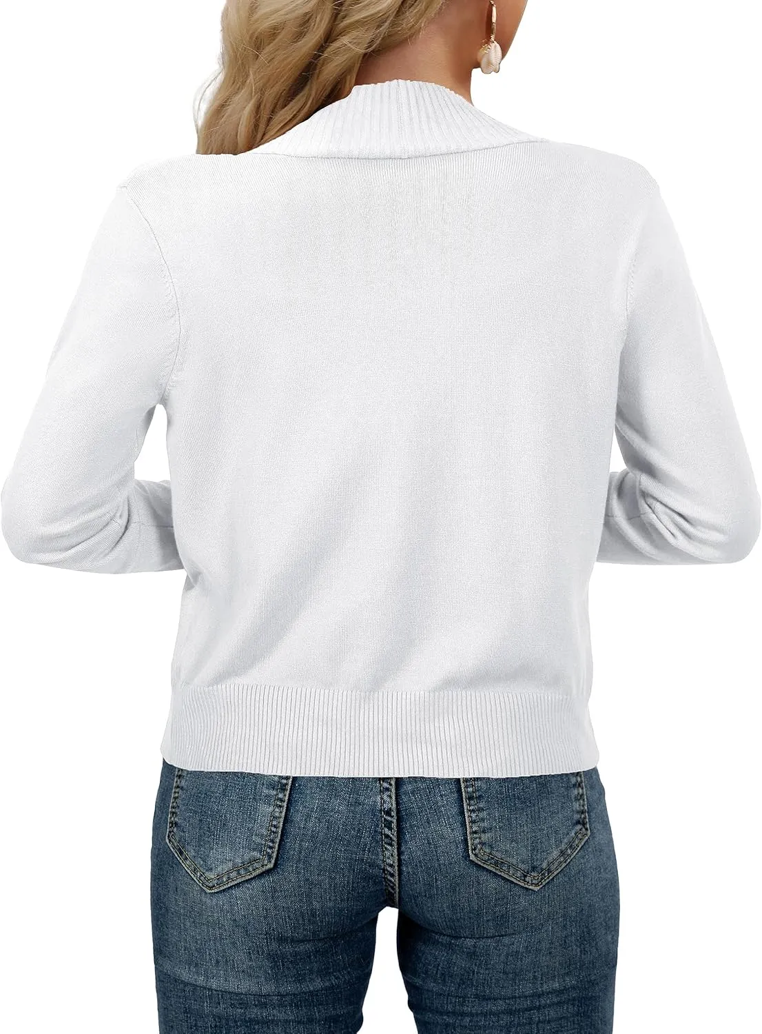 AAMILIFE Womens Long Sleeve Cardigan Knit Sweaters Bolero Open Front Short Shrugs Cropped Cardigan with Pocket