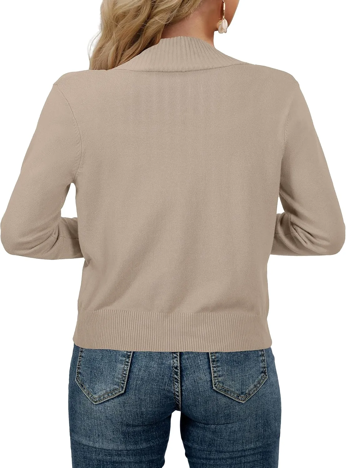 AAMILIFE Womens Long Sleeve Cardigan Knit Sweaters Bolero Open Front Short Shrugs Cropped Cardigan with Pocket