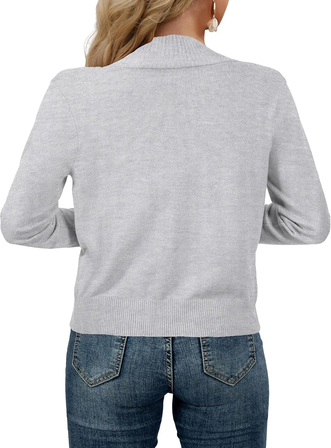 AAMILIFE Womens Long Sleeve Cardigan Knit Sweaters Bolero Open Front Short Shrugs Cropped Cardigan with Pocket