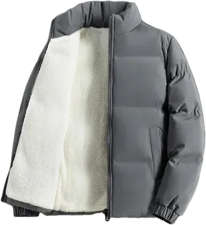 Adhdyuud Men Jacket Fleece Thickened Cotton Padded Jackets Casual Stand Collar Coats With Zipper Pocket gray9 3XL (73kg-80kg)