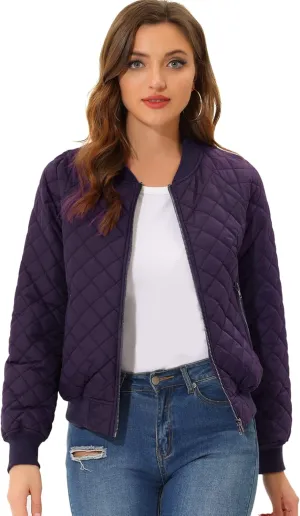 Allegra K Quilted Bomber Jacket for Women's Zip Up Raglan Jackets