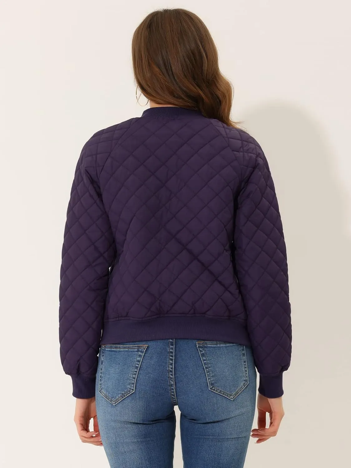 Allegra K Quilted Bomber Jacket for Women's Zip Up Raglan Jackets