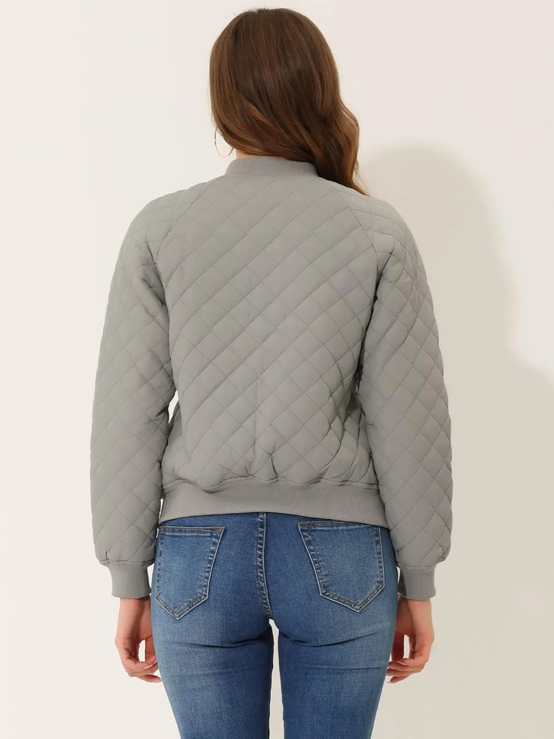 Allegra K Quilted Bomber Jacket for Women's Zip Up Raglan Jackets