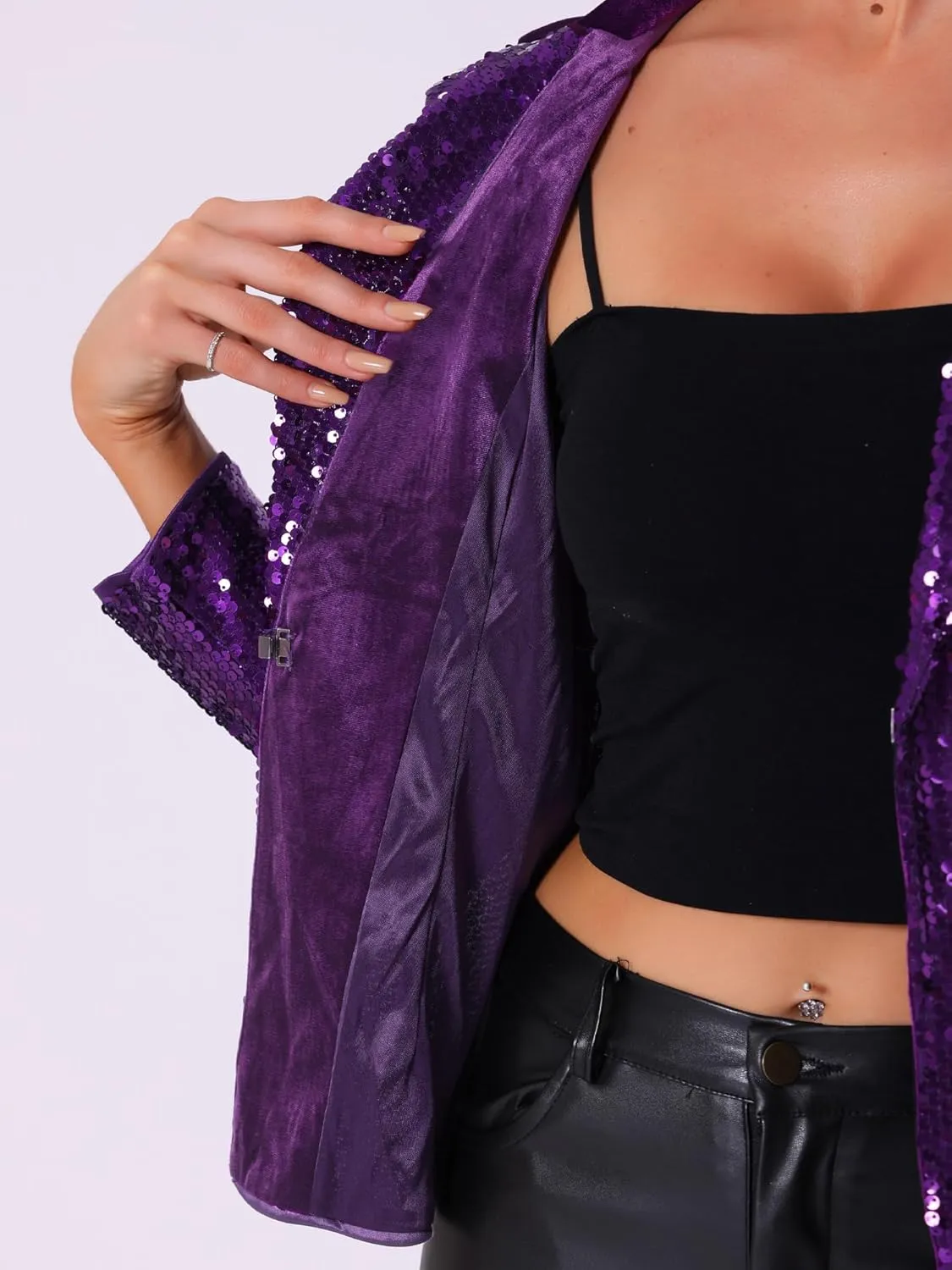 Allegra K Sequin Jacket for Women's Party Sparkly Shiny Jackets