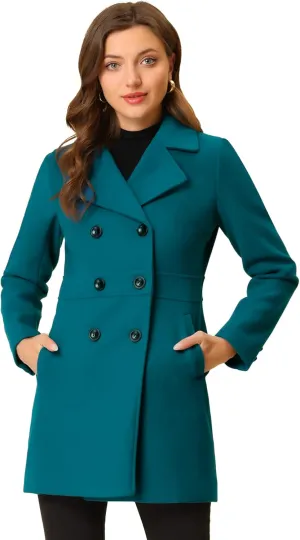Allegra K Women's 2024 Winter Outerwear Mid-Long Double Breasted Pea Coat