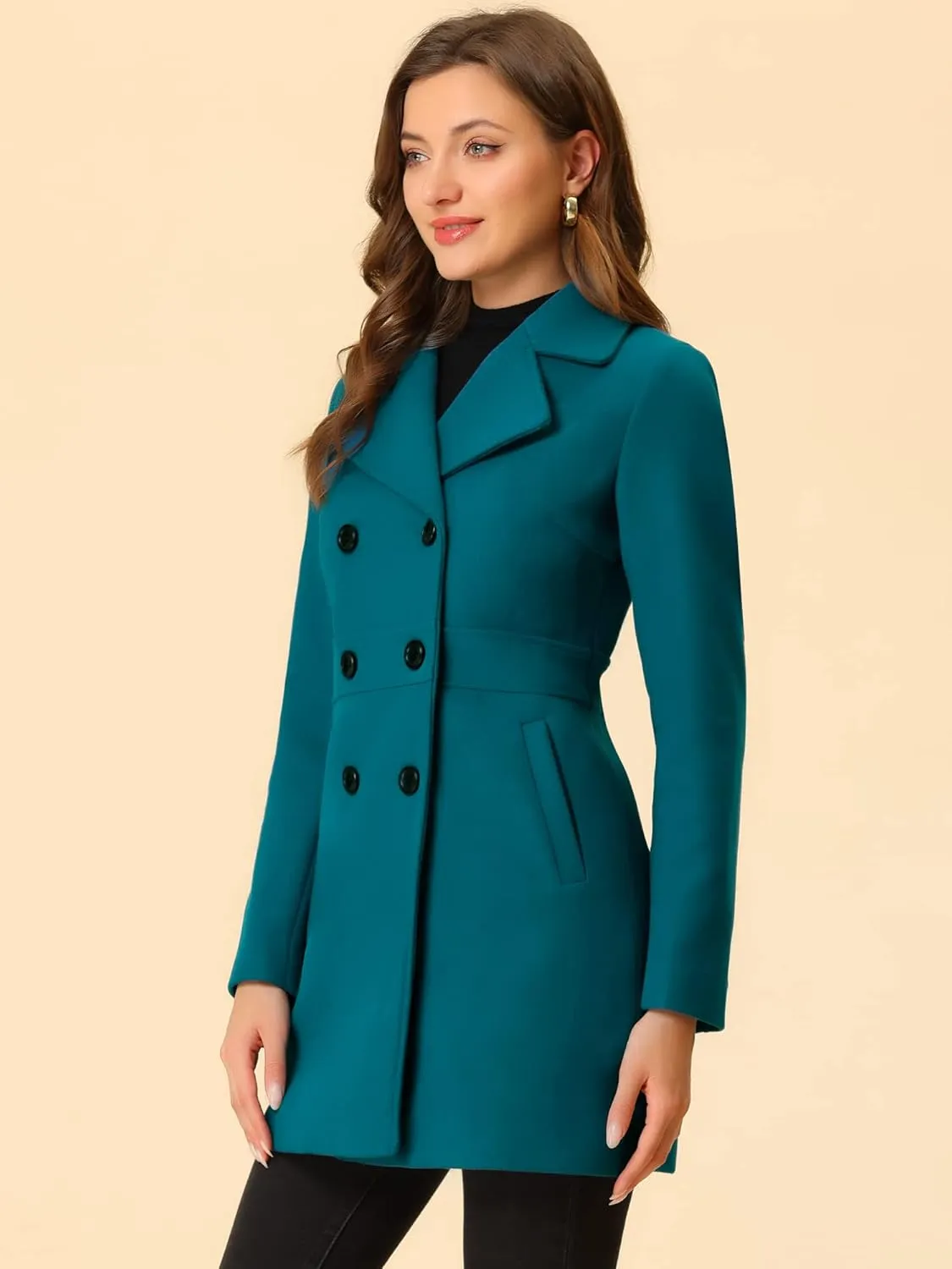 Allegra K Women's 2024 Winter Outerwear Mid-Long Double Breasted Pea Coat