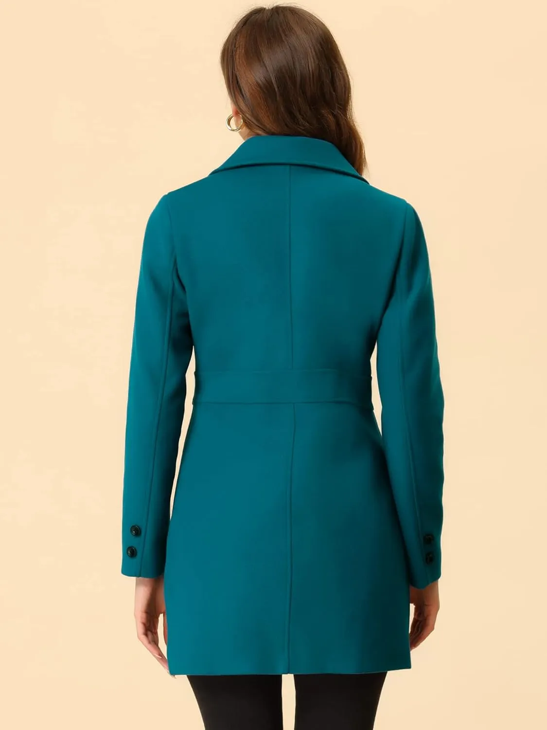Allegra K Women's 2024 Winter Outerwear Mid-Long Double Breasted Pea Coat