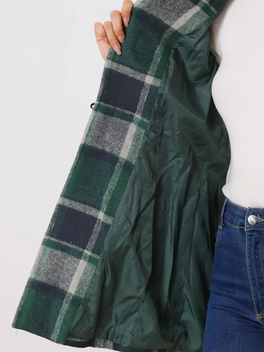 Allegra K Women's Christmas Toggle Outerwear Turn Down Collar Winter Plaid Duffle Coat