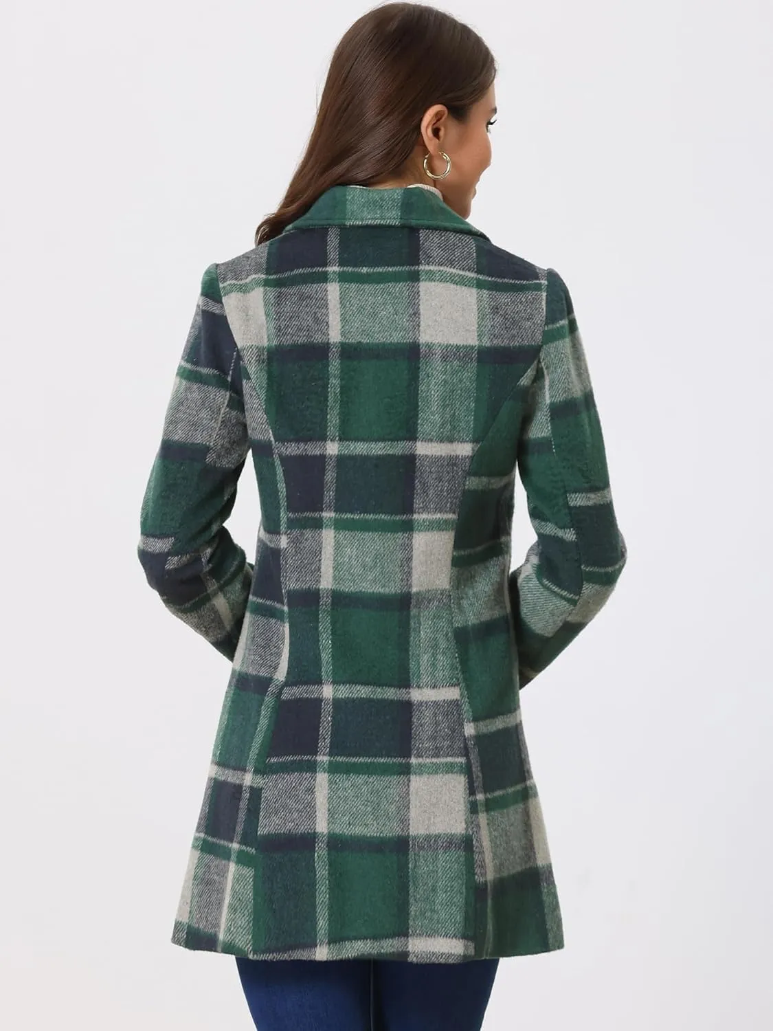 Allegra K Women's Christmas Toggle Outerwear Turn Down Collar Winter Plaid Duffle Coat