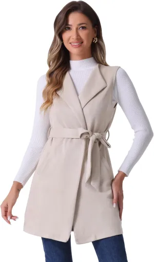 Allegra K Women's Long Sleeveless Jackets Open Front Suede Cardigan Vest