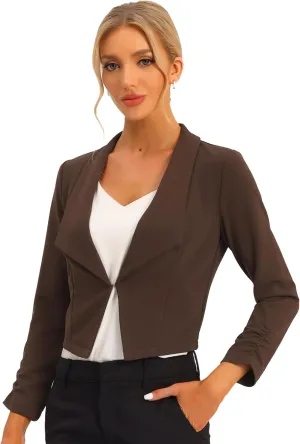 Allegra K Women's Notched Lapel Ruched Sleeve Jackets Business Cropped Blazer