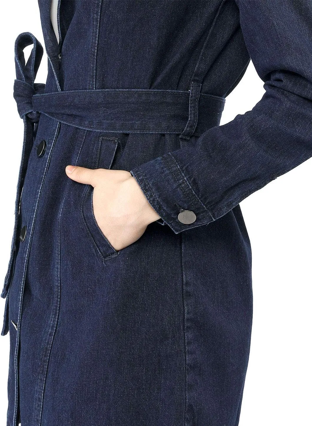 Allegra K Women's Trench Jean Jackets Notched Lapel Midi Denim Jacket