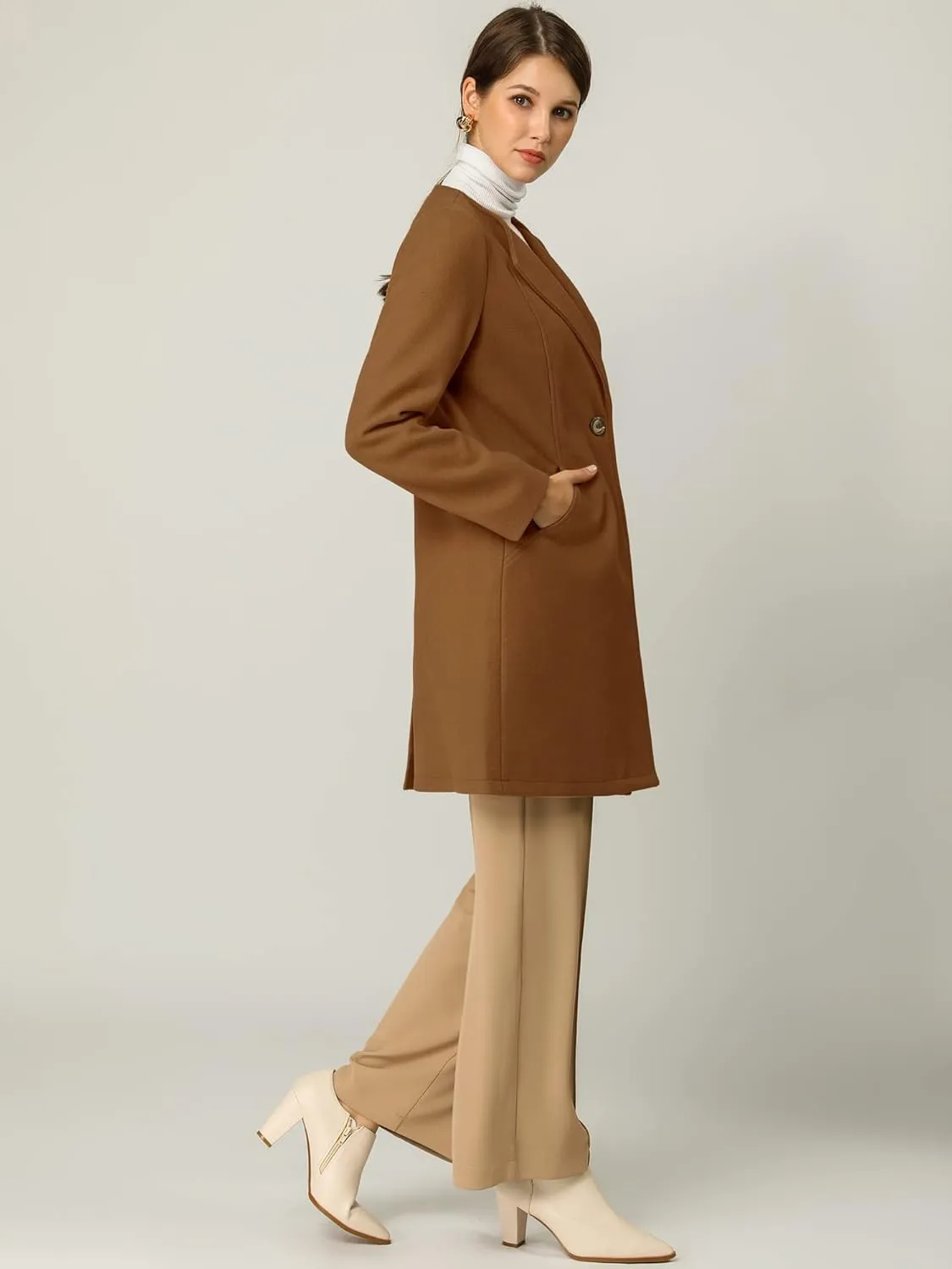 Allegra K Women's Winter Overcoat Lapel Collar Single Breasted Outerwear Long Pea Coat