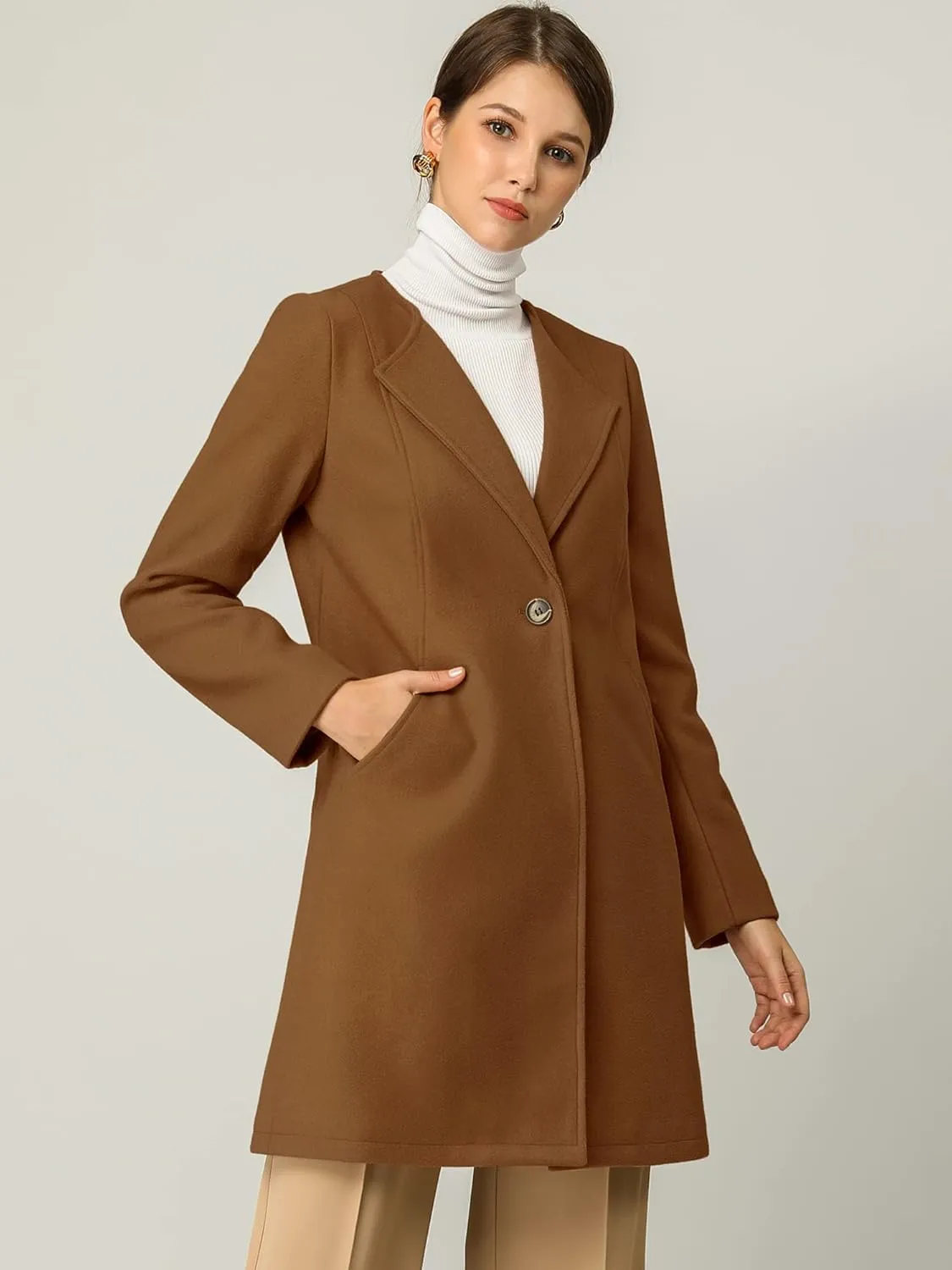 Allegra K Women's Winter Overcoat Lapel Collar Single Breasted Outerwear Long Pea Coat
