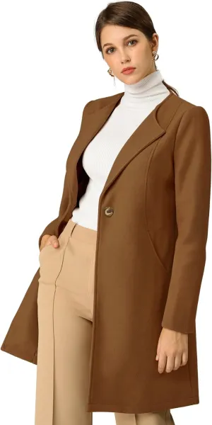 Allegra K Women's Winter Overcoat Lapel Collar Single Breasted Outerwear Long Pea Coat