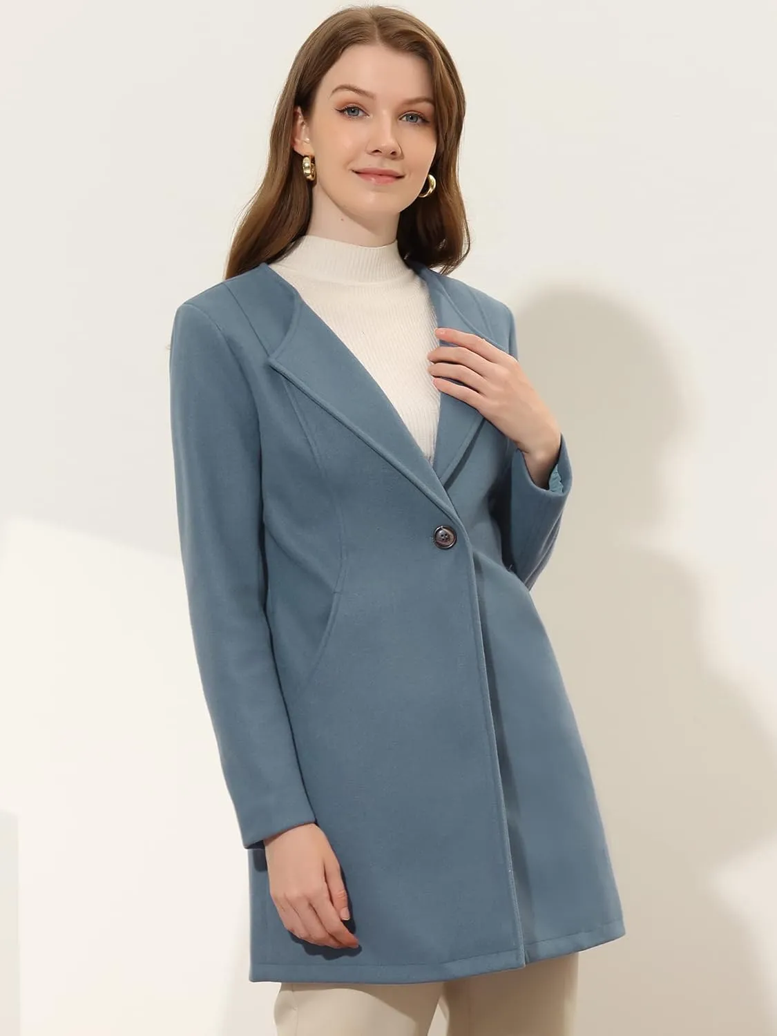 Allegra K Women's Winter Overcoat Lapel Collar Single Breasted Outerwear Long Pea Coat