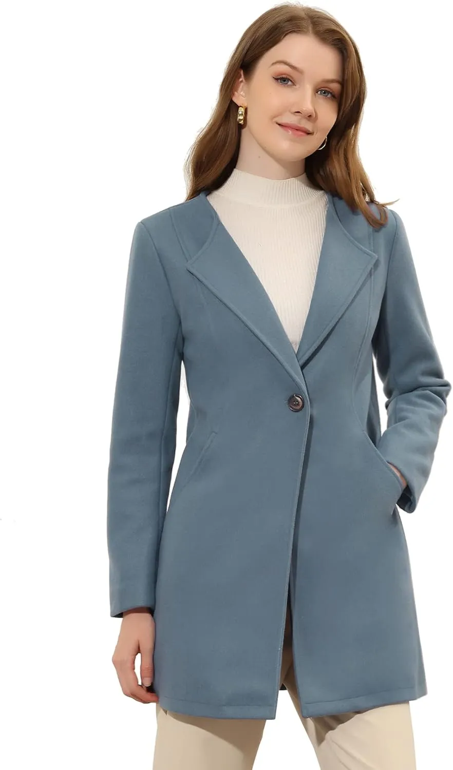 Allegra K Women's Winter Overcoat Lapel Collar Single Breasted Outerwear Long Pea Coat