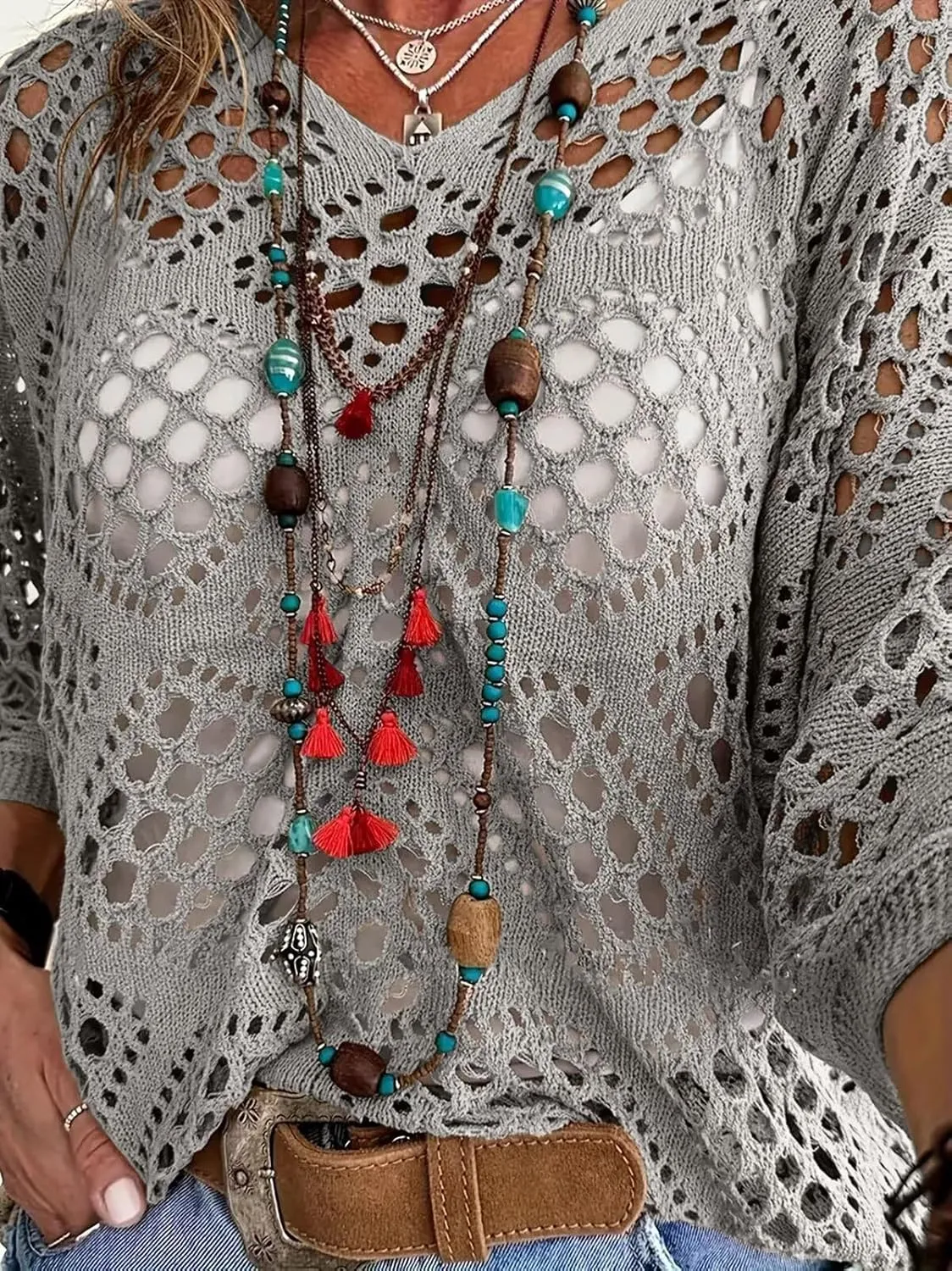 Allimy Womens Summer Crochet Long Sleeve Sexy Tops Sweaters for Women 2025 Beach Cover ups Cruise Outfits