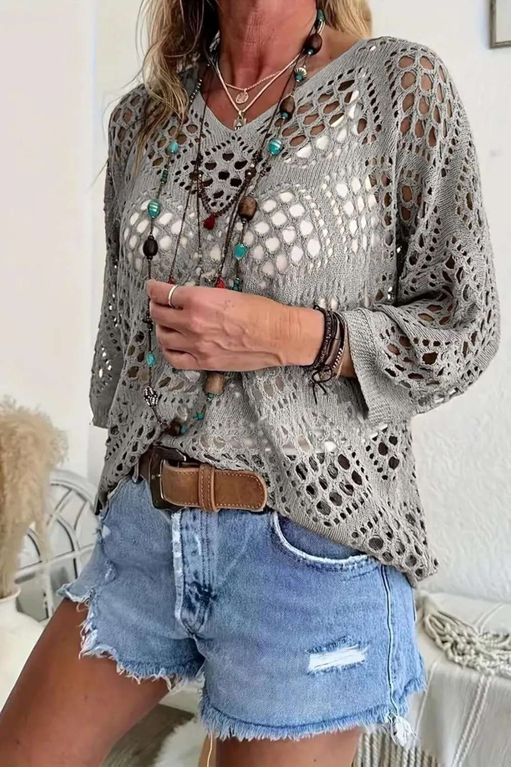Allimy Womens Summer Crochet Long Sleeve Sexy Tops Sweaters for Women 2025 Beach Cover ups Cruise Outfits