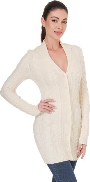 AmlieBoutik Women Fall Long Sleeve Cable Knit Sweater Open Front Cardigan Button Fit Outerwear