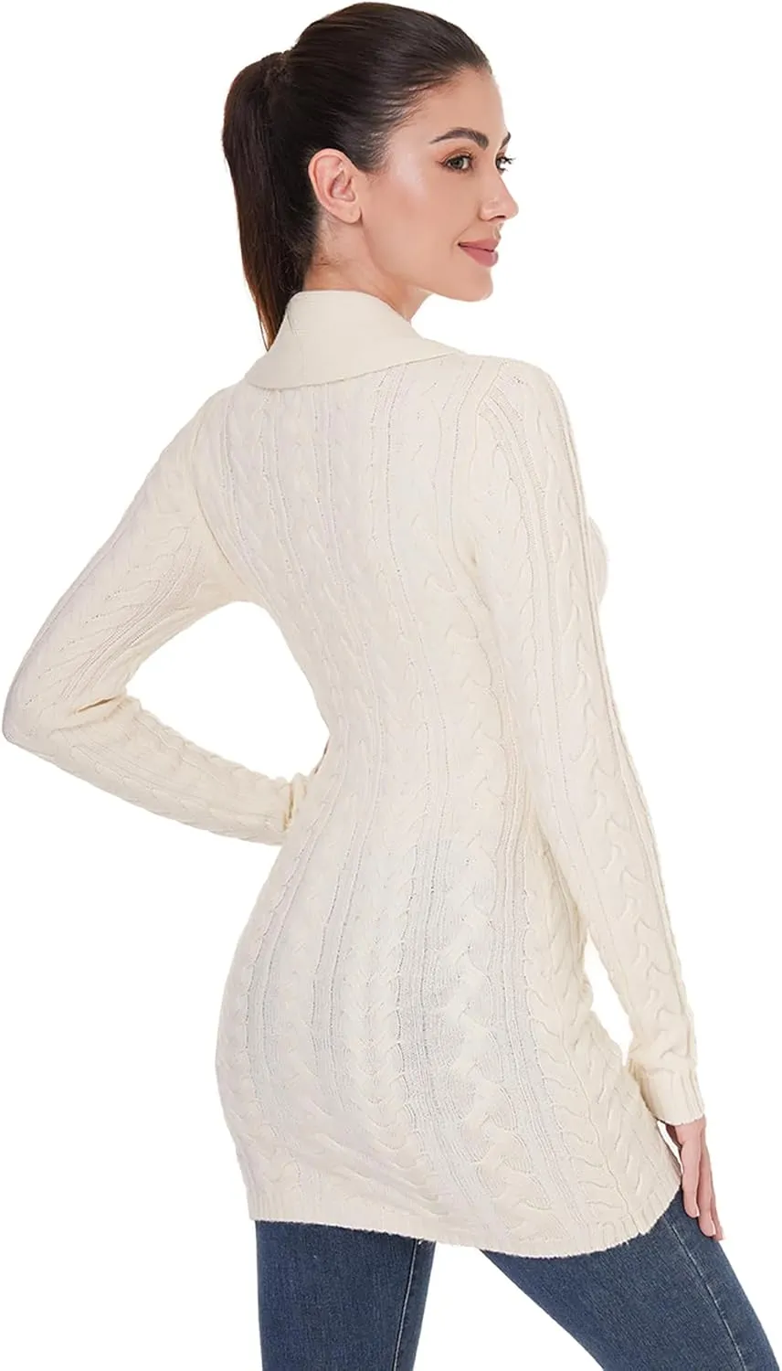 AmlieBoutik Women Fall Long Sleeve Cable Knit Sweater Open Front Cardigan Button Fit Outerwear