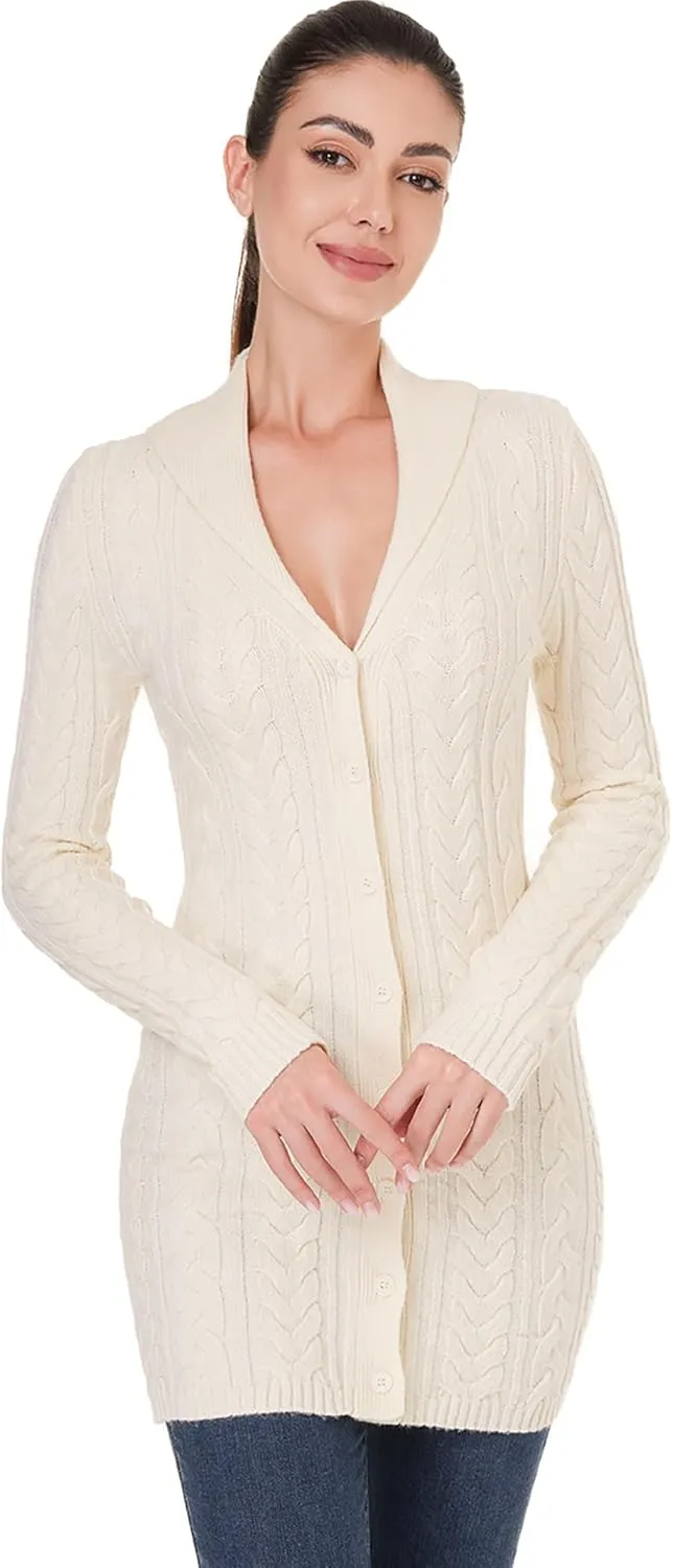 AmlieBoutik Women Fall Long Sleeve Cable Knit Sweater Open Front Cardigan Button Fit Outerwear