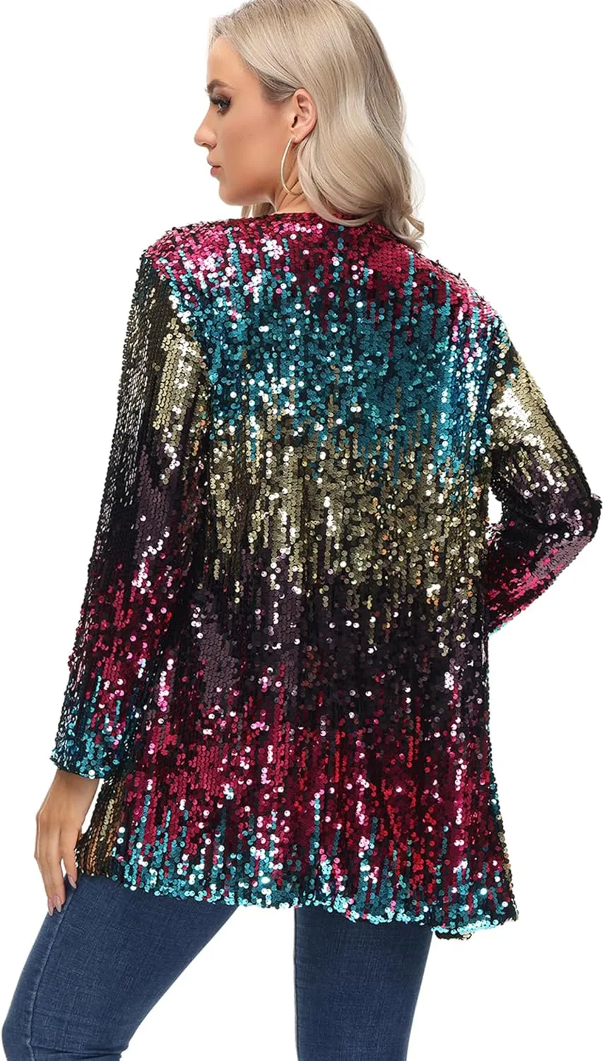 Anna-Kaci Women's Sequin Jacket Open Front Coat Blazer Party Cocktail Outerwear Cardigan,