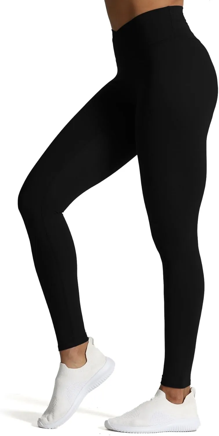Aoxjox High Waisted Workout Leggings for Women Cross-Waist Crossover Tummy Control Trinity Buttery Soft Yoga Pants 26"