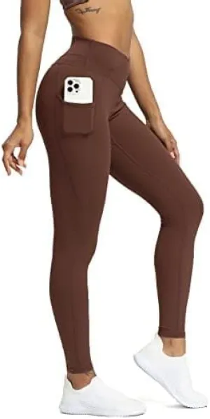 Aoxjox Trinity High Waisted Yoga Pants with Pockets for Women Tummy Control Cross-Waist Buttery Soft Workout Leggings 26"