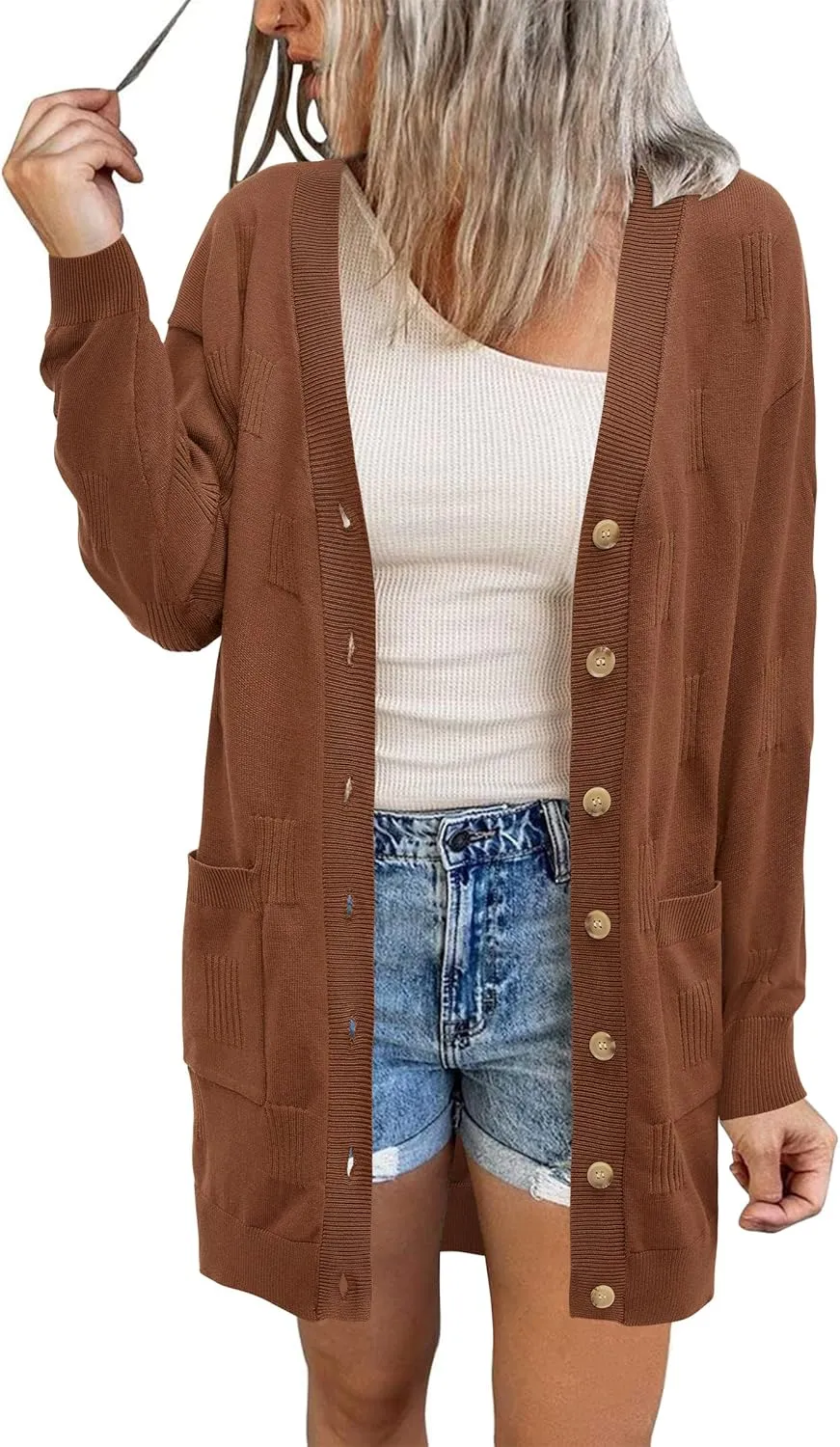 Arach&Cloz Women's Lightweight Cardigan Sweater Fashion Long Sleeve Summer Casual Outfits with Pocket Cozy Clouds