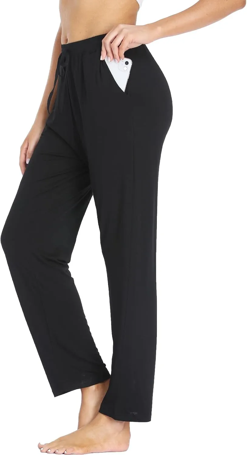ASIMOON Women's Yoga Pants Soft Comfy Stretch Loose Straight Casual Athletic Pants Running Workout Lounge Pants with Pockets
