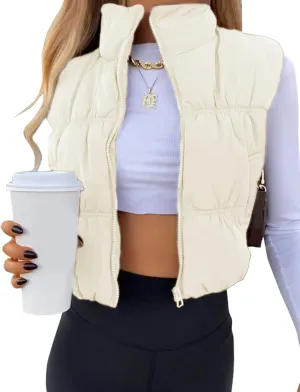 Athlisan Womens Cropped Puffer Vest Zip Up Stand Collar Lightweight Sleeveless Padded Gilet with Pockets