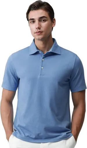 BCI Cotton Blend Pique Polo Shirts for Men Short Sleeve Tops Comfort Split Hem with 3-Color Tape