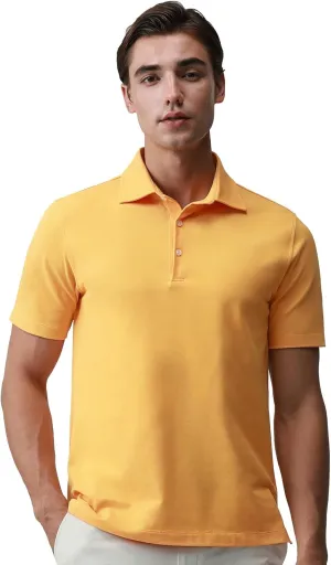 BCI Cotton Blend Pique Polo Shirts for Men Short Sleeve Tops Comfort Split Hem with 3-Color Tape