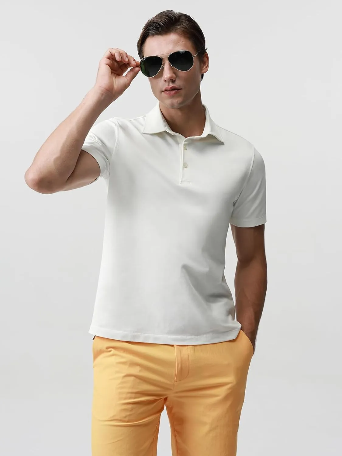 BCI Cotton Blend Pique Polo Shirts for Men Short Sleeve Tops Comfort Split Hem with 3-Color Tape