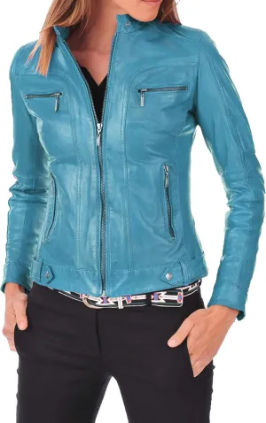 Benjer Skins Women's Leather Jacket Stylish Motorcycle Biker Genuine Lambskin 19