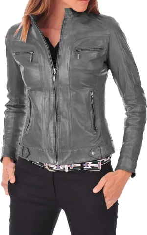 Benjer Skins Women's Leather Jacket Stylish Motorcycle Biker Genuine Lambskin 19