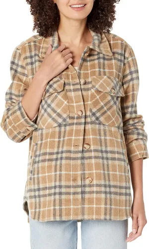 [BLANKNYC] womens Luxury Clothing Plaid Shirt Jacket, Stylish Shacket & Trendy Coat