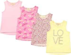 BTween Girls 4 Pack Fashion Summer Tank Top Cotton Blend Clothes Set - Mixed Colors