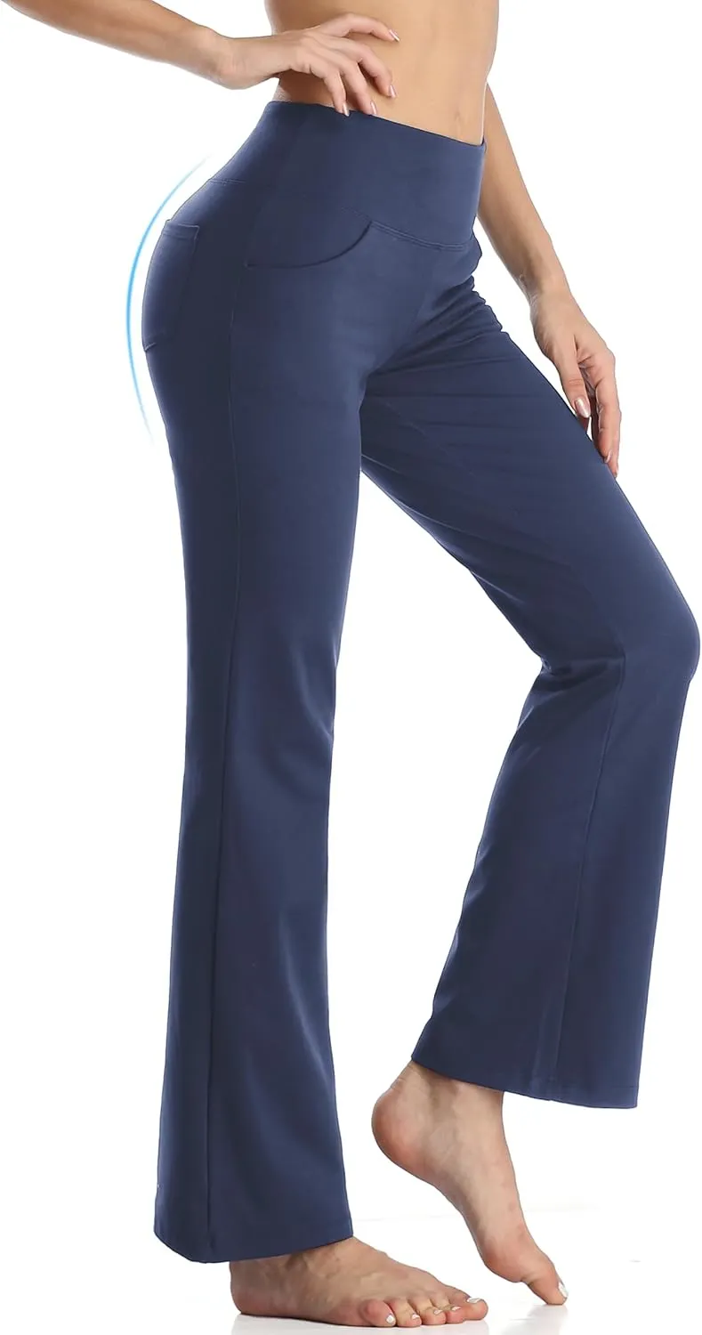 Buttery Soft Women's Bootcut Yoga Pants with 4 Pockets Tummy Control Workout Bootleg Work Pants