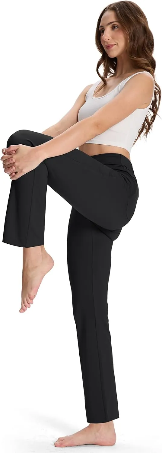 Buttery Soft Women's Bootcut Yoga Pants with 4 Pockets Tummy Control Workout Bootleg Work Pants