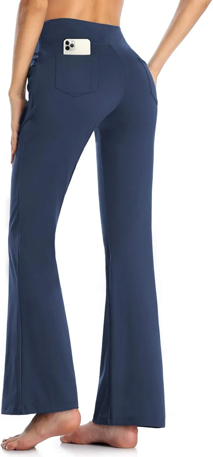 Buttery Soft Women's Bootcut Yoga Pants with 4 Pockets Tummy Control Workout Bootleg Work Pants