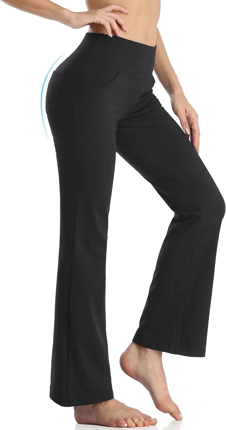 Buttery Soft Women's Bootcut Yoga Pants with 4 Pockets Tummy Control Workout Bootleg Work Pants