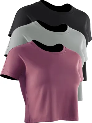 CADMUS 3 Pieces Workout Crop Tops Women Dry Fit Athletic Shirts Short Sleeve for Yoga Running