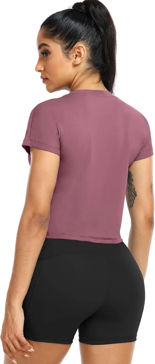 CADMUS 3 Pieces Workout Crop Tops Women Dry Fit Athletic Shirts Short Sleeve for Yoga Running